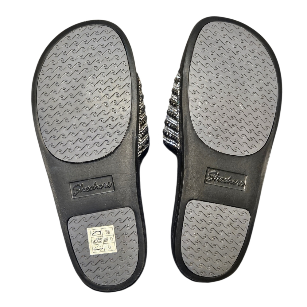 Skechers Size 7 Black Slide  Rhinestone Emblished Sandals - Picture 5 of 6